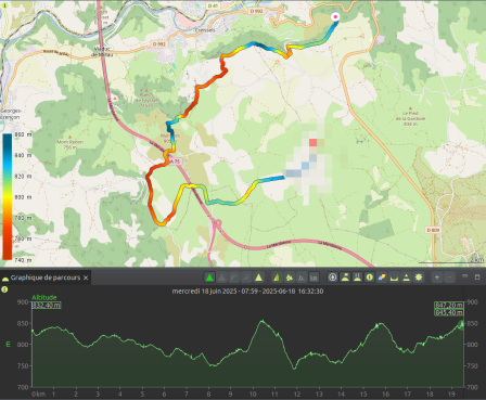 Tracé du 1ère étape du Tour du Larzac, juin 2025
