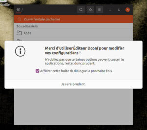 Capture d'écran montrant un message d'avertissement et appelant à être prudent