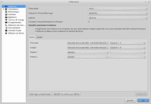Screenshot du panneau de configuration pour les contrôleur des sorties
