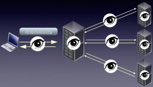 Schéma illustrant le chiffrement des requêtes DNS via des connexions sécurisées entre des appareils (smartphone, tablette, ordinateur) et des serveurs DNS privés (dnsprivacy.org), protégeant les données contre l'interception.