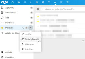 Copie lien privé tâches