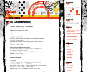 Capture d'écran du blog Leurre-Blog sous Dotclear, design graphique noir et orange, article sur les soirées jazz dans l'ouest parisien, novembre 2006
