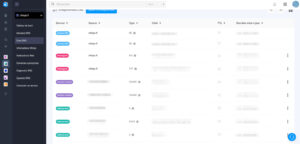 Capture d'écran de l'interface de gestion de domaine Infomaniak, section "Zone DNS" du domaine chispa.fr, affichant 21 enregistrements DNS automatiquement créés, organisés par service avec des badges colorés : Serveur DNS (NS x2), Messagerie (MX, TXT), Domain Connect (CNAME x2), Adresse web (A, AAAA, A), avec colonnes Service, Source, Type, Cible, TTL et Dernière mise à jour, valeurs floutées.
