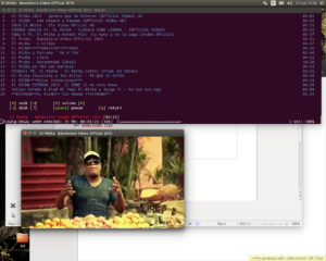 Écran sur lequel il y a un terminal où l'on voit la play list et en dessous une vidéo.