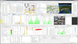 Capture d'écran du logiciel MyTourbook affichant de multiples panneaux de données : liste de tours, calendrier, cartes 2D/3D, graphiques d'altitude et de fréquence cardiaque, statistiques d'entraînement et galerie photos.