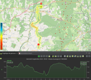 Carte GPX et profil altimétrique du Jour 5 du GR441, tracé nord-sud sur environ 18 km entre 650 m et 780 m d'altitude, avec un profil très ondulé caractéristique d'un parcours en fond de vallée.