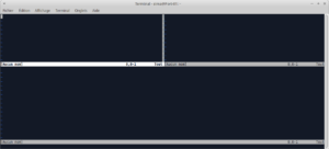 Capture d'écran d'un terminal Linux montrant l'éditeur Vim avec deux fenêtres divisées horizontalement. L'interface est en mode texte, avec un fond noir et du texte en blanc, illustrant l'utilisation des commandes de split dans Vim.